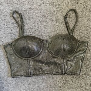 Charlotte Russe Silver Metallic Crop Top S Bustier Corset Bra Madonna